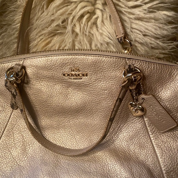 Coach Kelsey Satchel Metallic Platinum/Gold Leather Bag with Reptile Trim - Picture 2 of 9